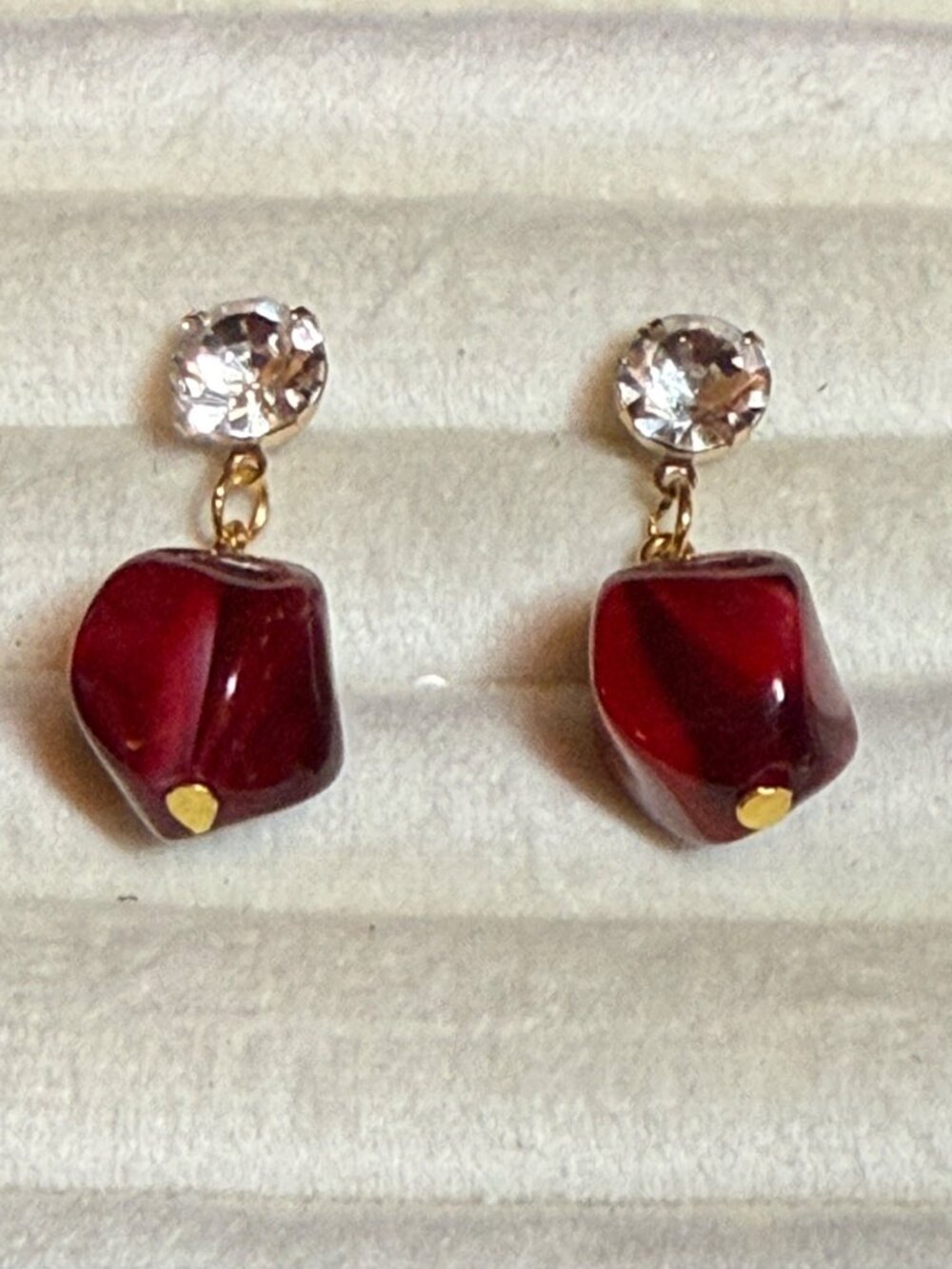 Cranberry Sparkle — Red Bead Drop Earrings